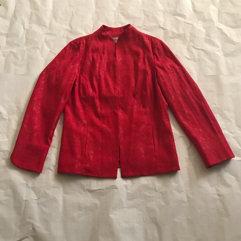 Classy Chico’s Holiday Red Jacket with red metallic thread.